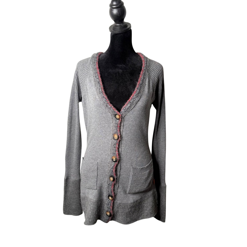 OBJECT‎ Cozy Waffle Knit Cardigan Sweater Whipstitch BOHO Preppy Women Size S